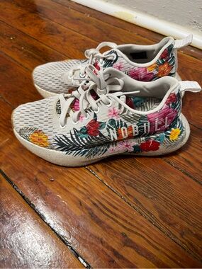 NOBULL White Sneakers with Multicolor Tropical Floral Print